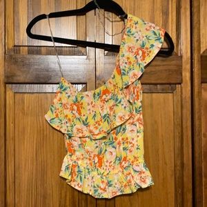 American Eagle yellow floral one shouldered top